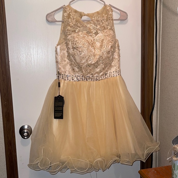 short gold dama dresses May Queen MQ1906 - Short A-Line Dress main image 0